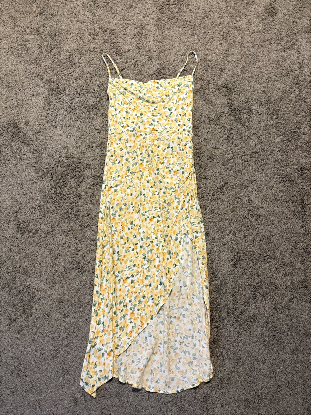 Yellow Floral Spaghetti-Strap Maxi Dress